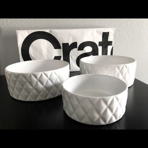NEW: 3 Crate & Barrel Dog/Cat Bowls - 2 large, 1 small